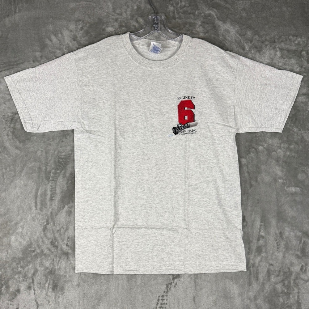 VTG Gildan Washington DC Fire Department Engine 6 Graphic T-Shirt Mens L Gray